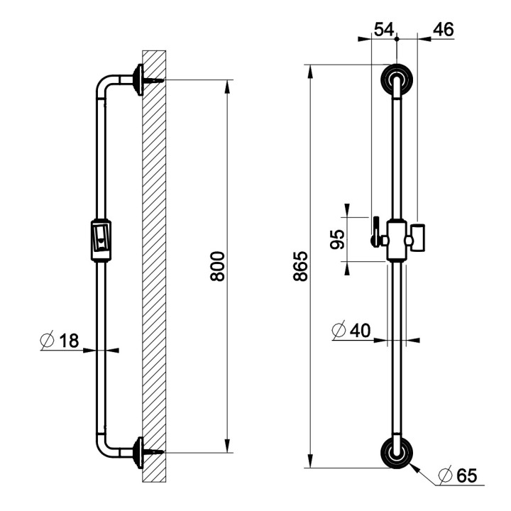 Zestaw natryskowy Gessi Venti20, natynkowy, drążek z słuchawką i wężem 150cm, chrom