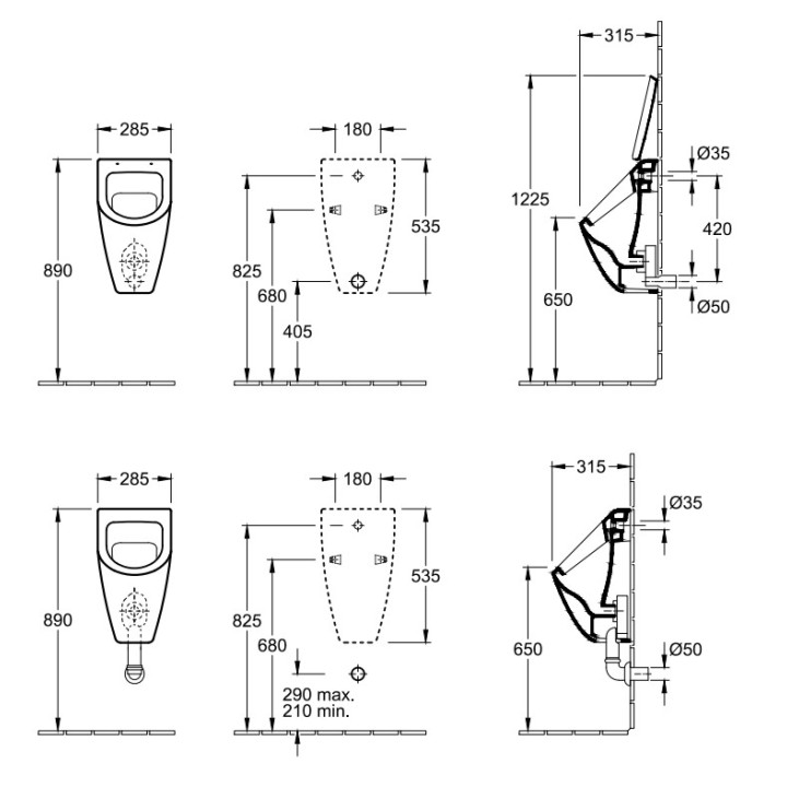 Pisuar Villeroy & Boch Aveo, 285x535x315, Weiss Alpin Ceramicplus,  z otworami na pokrywę- sanitbuy.pl