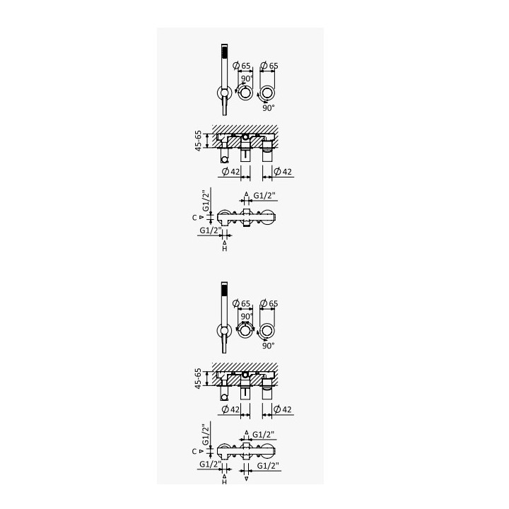 Bateria umywalkowa Bruma Avalon, podtynkowa, 2-otworowa, wylewka 205mm, sunrise
