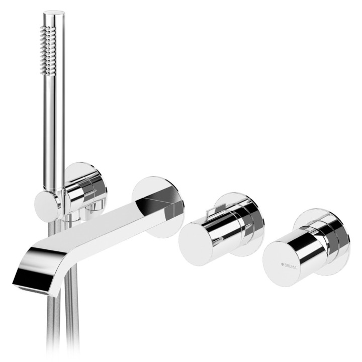 Bateria wannowa 4-otworowa Bruma Luna, podtynkowa, 2 wyjścia wody, wylewka kaskadowa, zestaw natryskowy, night sky