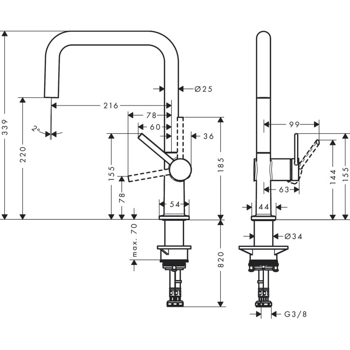 Bateria kuchenna Hansgrohe Talis M54 U, jednouchwytowa, wysokość 22 cm, 1jet, chrom