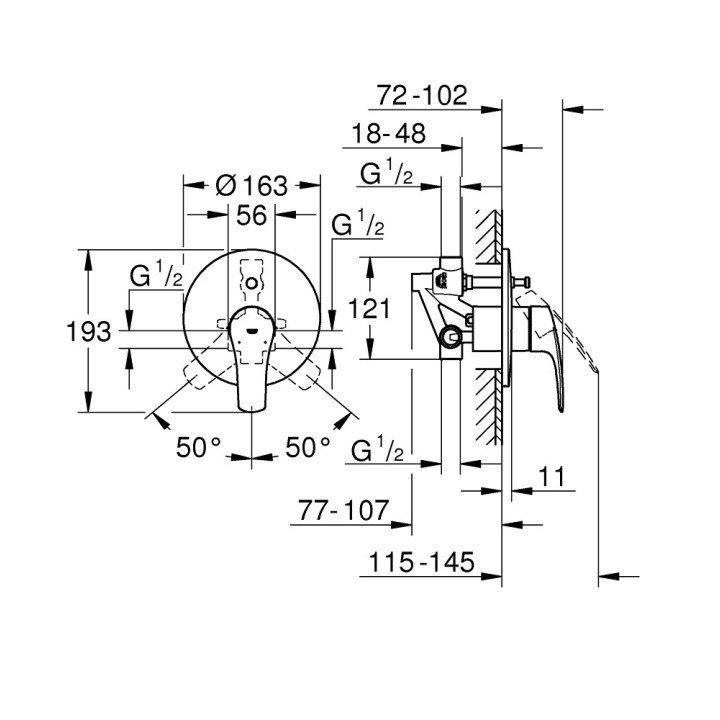 Bateria natryskowa Grohe Eurosmart Professional, podtynkowa, 1 wyjście wody, chrom