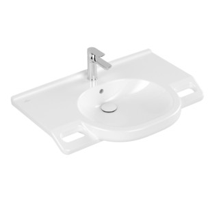 Umywalka dla osób niepełnosprawnych Villeroy & Boch ViCare, 81x56cm, przelew, otwór na baterię, Weiss Alpin