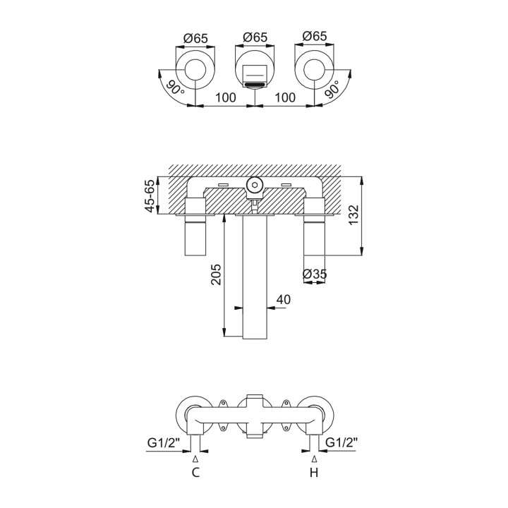 Bateria umywalkowa Bruma Avalon, podtynkowa, 2-otworowa, wylewka 205mm, chrom