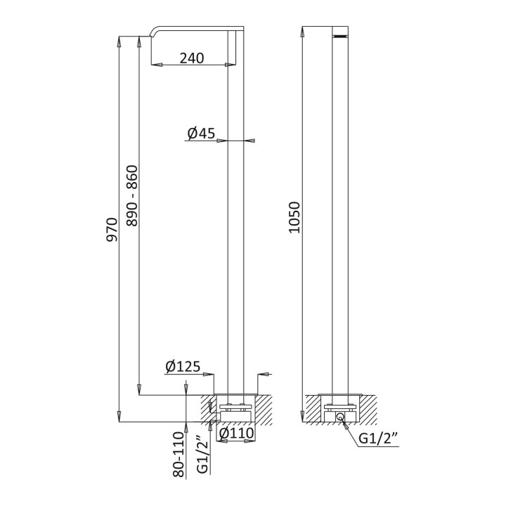 Bateria umywalkowa Bruma Avalon, wolnostojąca, wysokość 1210mm, chrom