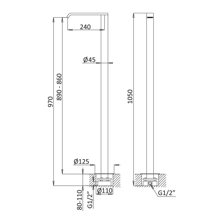 Wylewka umywalkowa Bruma Avalon, wolnostojąca, wysokość 1050mm, chrom