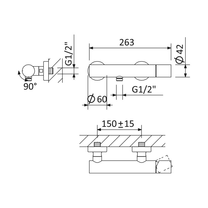 Bateria wannowo-natryskowa Bruma Avalon, natynkowa, 2 wyjścia wody, chrom