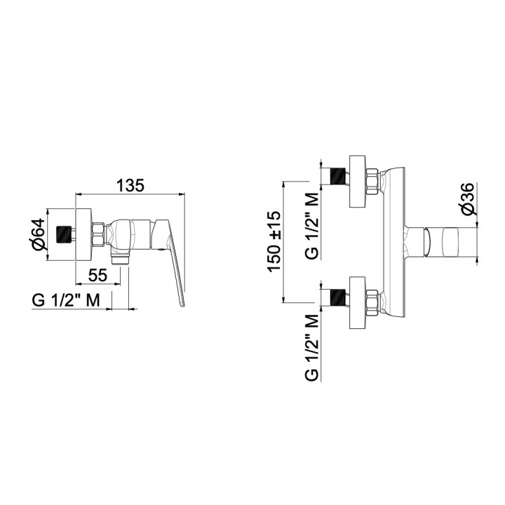 Bateria wannowo-natryskowa Vema Oten, natynkowa, 2 wyjścia wody, zestaw natryskowy, chrom
