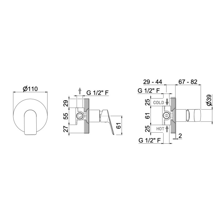Bateria natryskowa Vema Oten, natynkowa, 1 wyjście wody, chrom