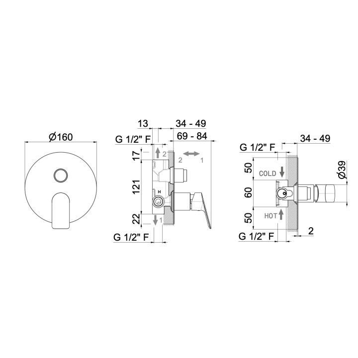 Bateria natryskowa Vema Oten, podtynkowa, 1 wyjście wody, chrom