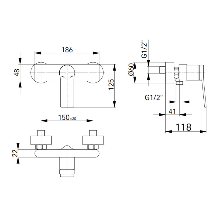 Bateria wannowo-natryskowa Demm Shine, natynkowa, 2 wyjścia wody, zestaw natryskowy, chrom