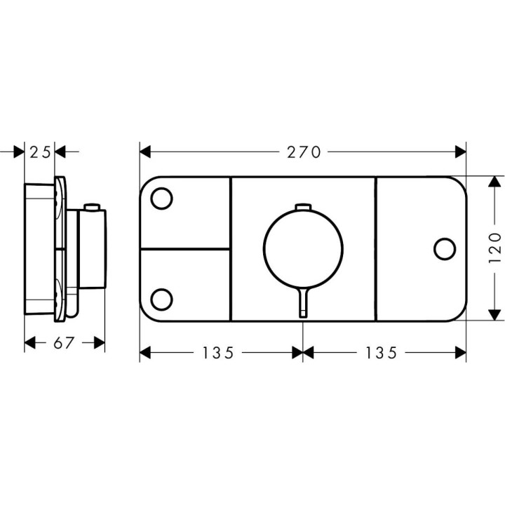 Moduł termostatyczny Axor One, podtynkowy, 3 odbiorniki wody, element zewnętrzny, czarny mat