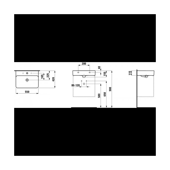 Umywalka ścienno-nablatowa 550 x 420 mm SaphirKeramik z otworem na baterię biała- sanitbuy.pl