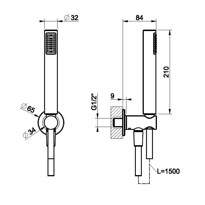 Zestaw natryskowy Gessi Inciso, słuchawka 1-funkcyjna z wężem 150cm i przyłączem wody ze zintegrowanym uchwytem, Warm Bronze Bru