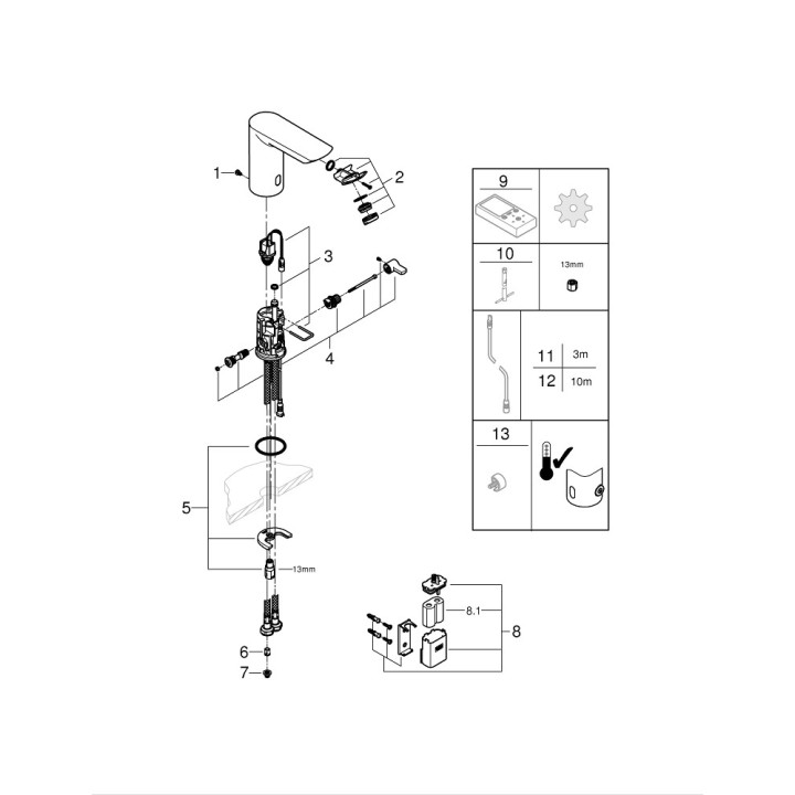 Elektroniczna bateria na podczerwień z mieszaczem i ogranicznikiem temperatury, Grohe BAU COSMOPOLITAN E - chrom