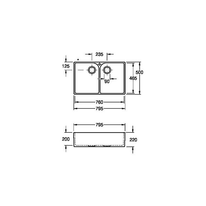 Zlewozmywak ceramiczny Villeroy & Boch Sink Unit 90 X, 90x55 cm dwukomorowy, CeramicPlus - biały Weiss Alpin