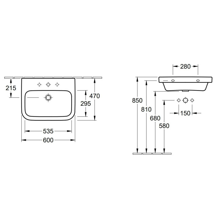 Villeroy & Boch Architectura Umywalka, 600 x 470 x 180 mm, Weiss Alpin, z przelewem, Nieszlifowany 
