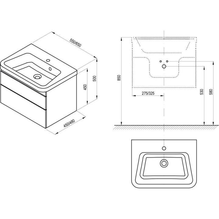 Szafka pod umywalkę Ravak 10° II, 550 mm, biała
