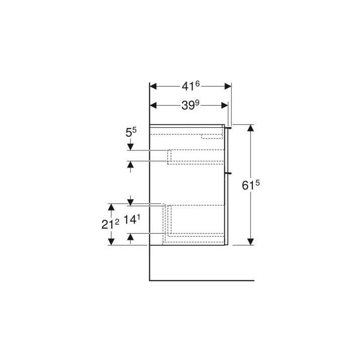 Szafka wisząca pod umywalkę Geberit iCon 59,2 cm x 61,5 cm x 47,6 cm, z dwoma szufladami - dąb