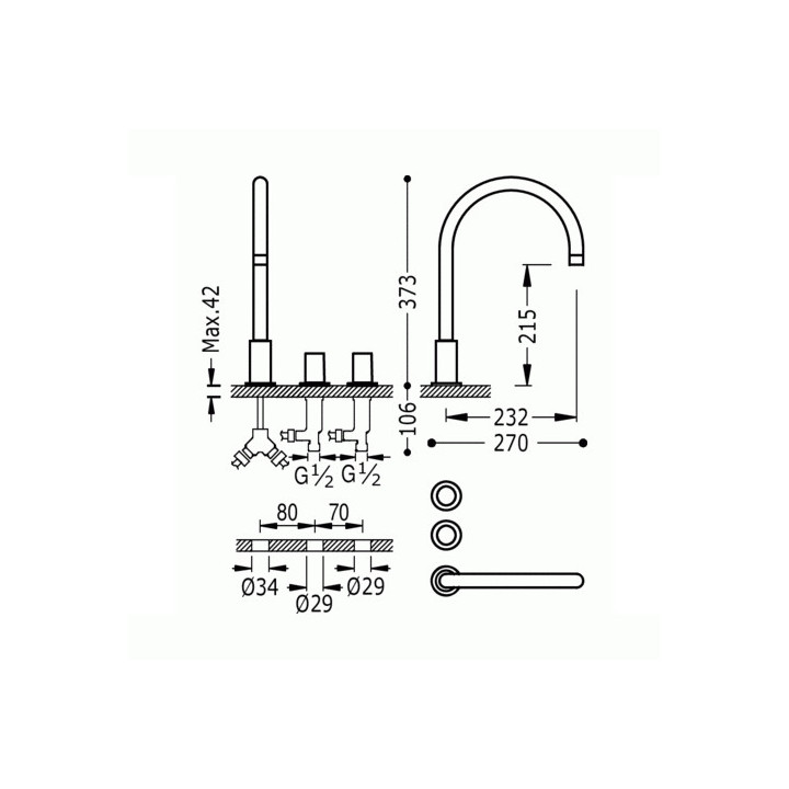 Bateria wannowa Tres Study - Exclusive trzyotworowa- sanitbuy.pl