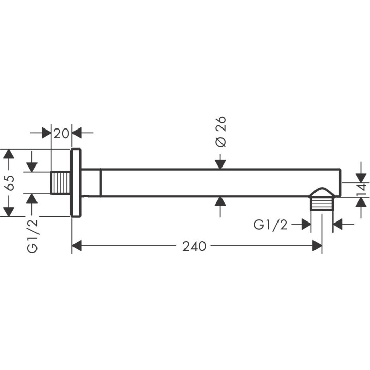 Ramię prysznicowe Hansgrohe, 38,9cm, ścienne, czarny mat