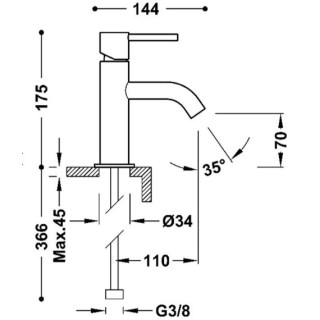 Bateria umywalkowa Tres Study Colors, stojąca, wysokość 175mm, stal