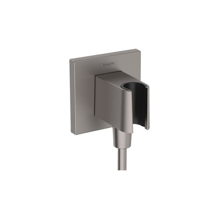 Przyłącze wody Hansgrohe FixFit E, z uchwytem prysznicowym, czarny mat