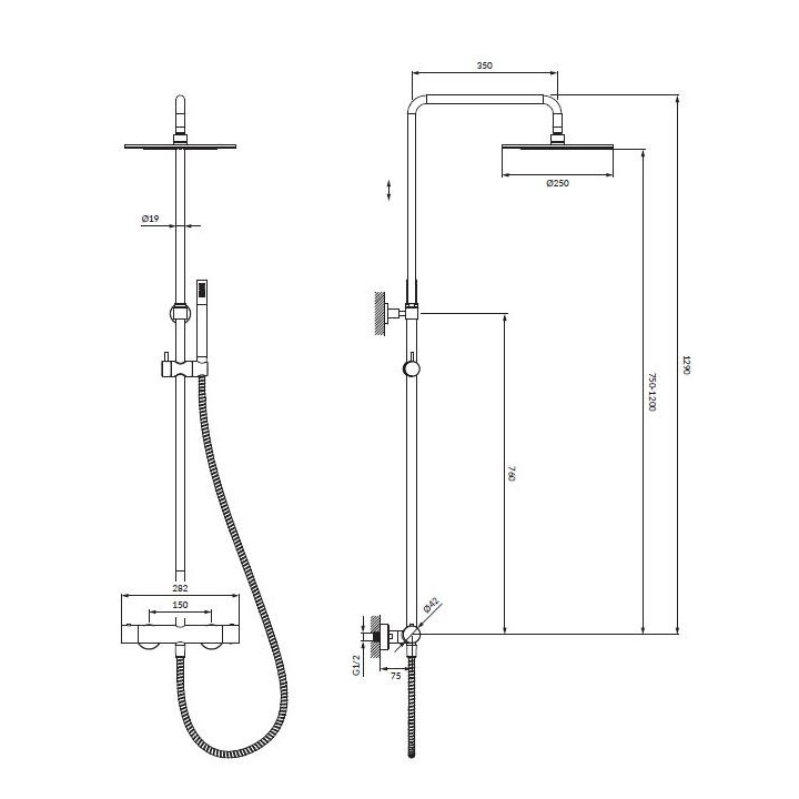 Zestaw prysznicowy natynkowy termostatyczny suwany Omnires Y