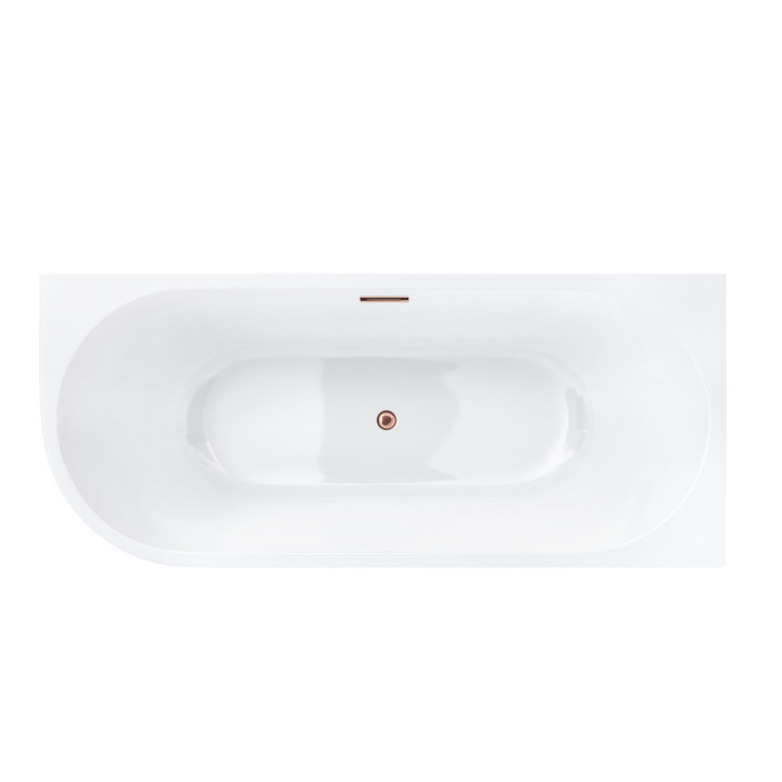 Wanna narożna do montażu przyściennego Corsan INTERO prawa 160 cm z wykończeniem różowe złoto - biała