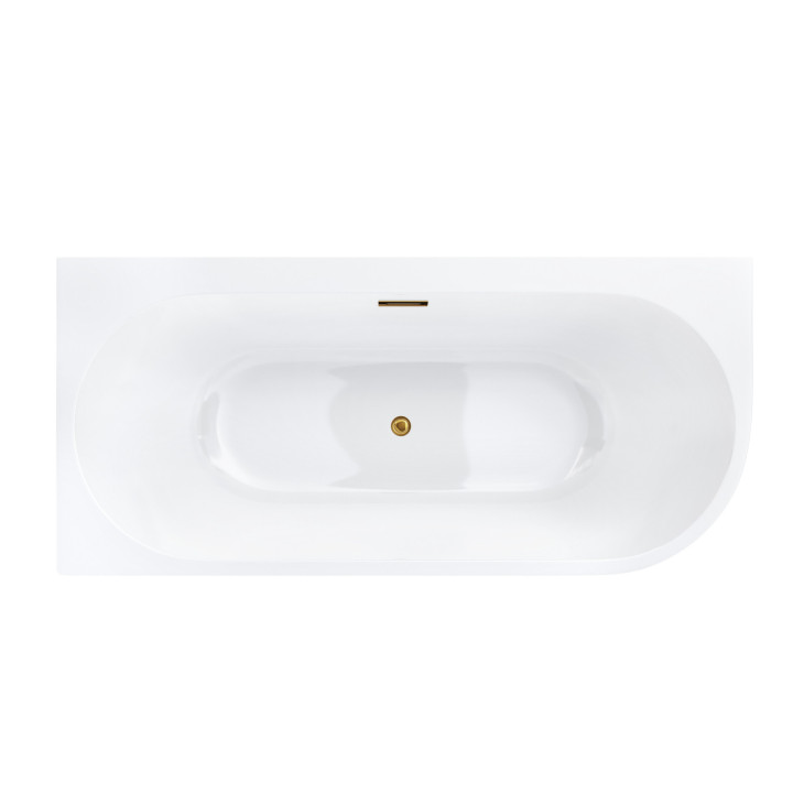 Wanna narożna Corsan INTERO lewa 160 cm z szeroką krawędzią i wykończeniem złotym - biała