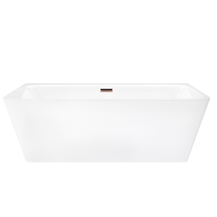 Wanna przyścienna wolnostojąca Corsan Iseo 170 cm z szeroką krawędzią i wykończeniem różowe złoto - biała