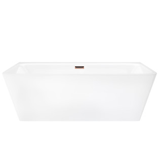 Wanna przyścienna wolnostojąca Corsan Iseo 150 cm z szeroką krawędzią i wykończeniem różowe złoto - biała