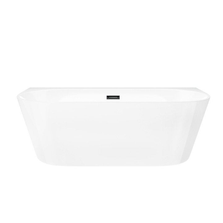 Wanna przyścienna wolnostojąca Corsan Mono 150cm z szeroką krawędzią i wykończeniem czarnym - biała