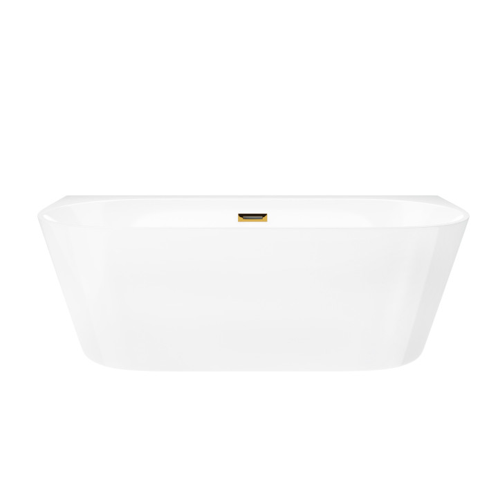 Wanna przyścienna wolnostojąca Corsan Mono 170cm z szeroką krawędzią i wykończeniem złotym - biała
