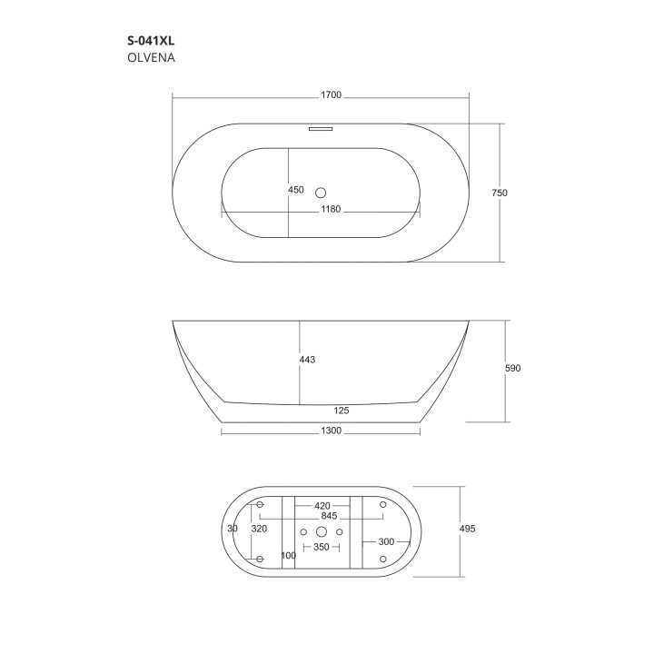 Wanna wolnostojąca Corsan Olvena 170 cm z wykończeniem różowe złoto - biała