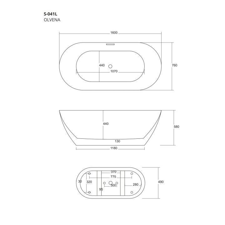 Wanna wolnostojąca Corsan Olvena 160 cm z wykończeniem chrom - biała