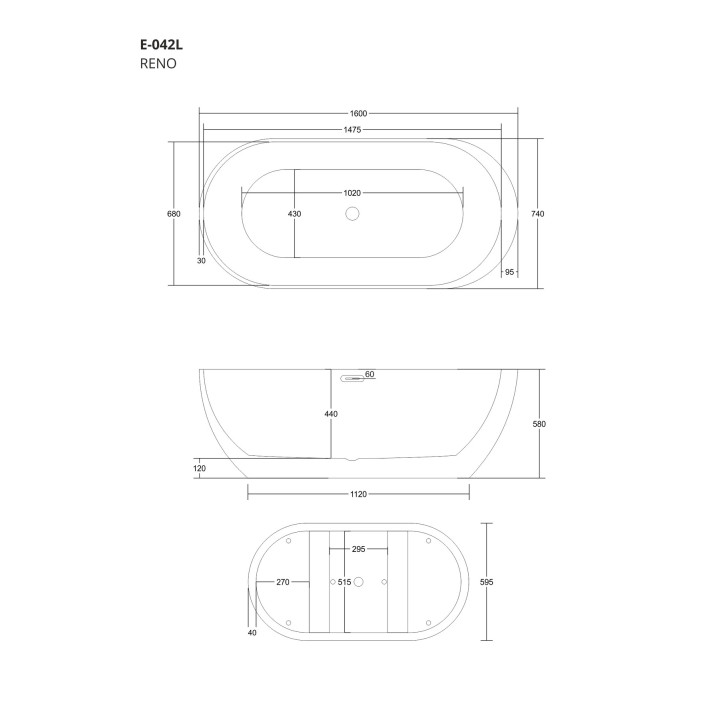 Wanna wolnostojąca Corsan Reno 160 cm z wykończeniem chrom - biała