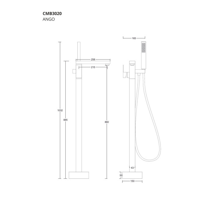 Bateria wannowa wolnostojąca Corsan Ango chromowana