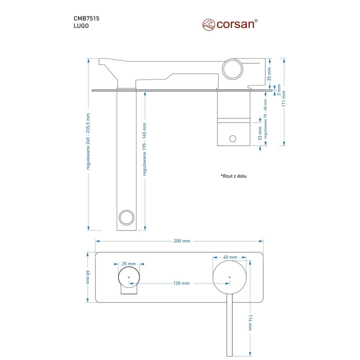 Bateria umywalkowa podtynkowa Corsan Lugo chromowana z wylewką