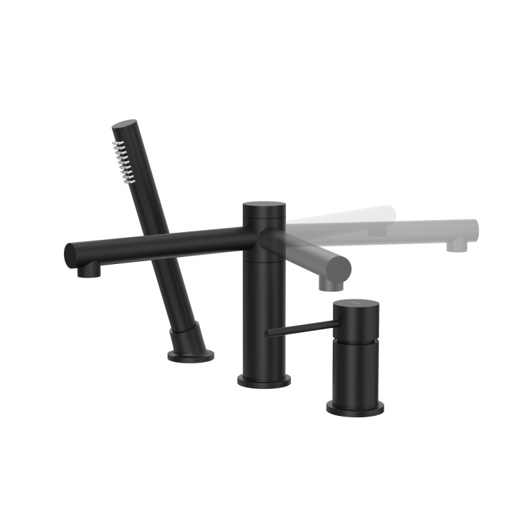 Bateria wannowa 3 otworowa Corsan Lugo czarna z wylewką i słuchawką prysznicową