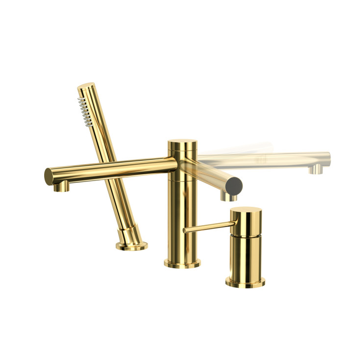 Bateria wannowa 3 otworowa Corsan Lugo złota z wylewką i słuchawką prysznicową