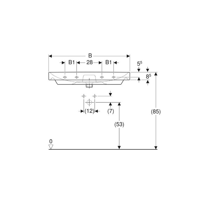 Geberit Smyle Square Umywalka, B60cm, H16.5cm, T48cm, z przelewem, z otworem na baterię