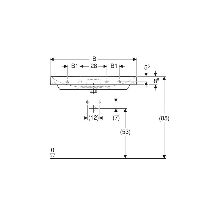 Geberit Smyle Square Umywalka, B120cm, H16.5cm, T48cm, z przelewem, z dwoma otworami na baterię