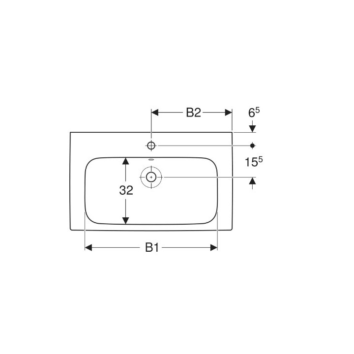 Geberit Modo Umywalka, B60cm, H15.5cm, T48.5cm, z przelewem, z otworem na baterię