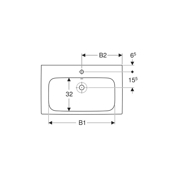 Geberit Modo Umywalka, B80cm, H15.5cm, T48.5cm, z przelewem, z otworem na baterię