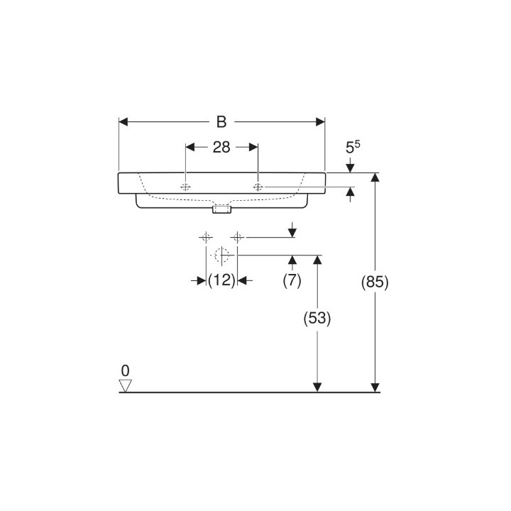 Geberit Modo Umywalka, B80cm, H15.5cm, T48.5cm, z przelewem, z otworem na baterię
