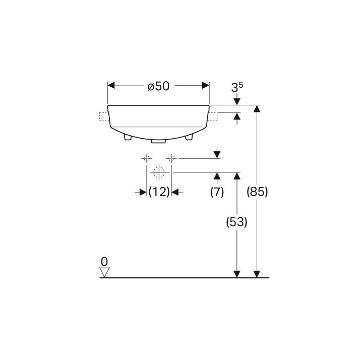 Geberit Variform Umywalka częściowo wpuszczana w blat, okrągła, D50cm, H18.5cm, z przelewem, z otworem na baterię