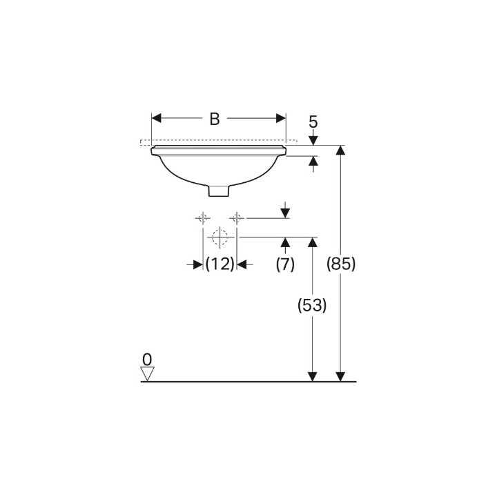 Geberit Variform Umywalka podblatowa, owalna, B49.5cm, H18cm, T42cm, z przelewem, bez otworu na baterię