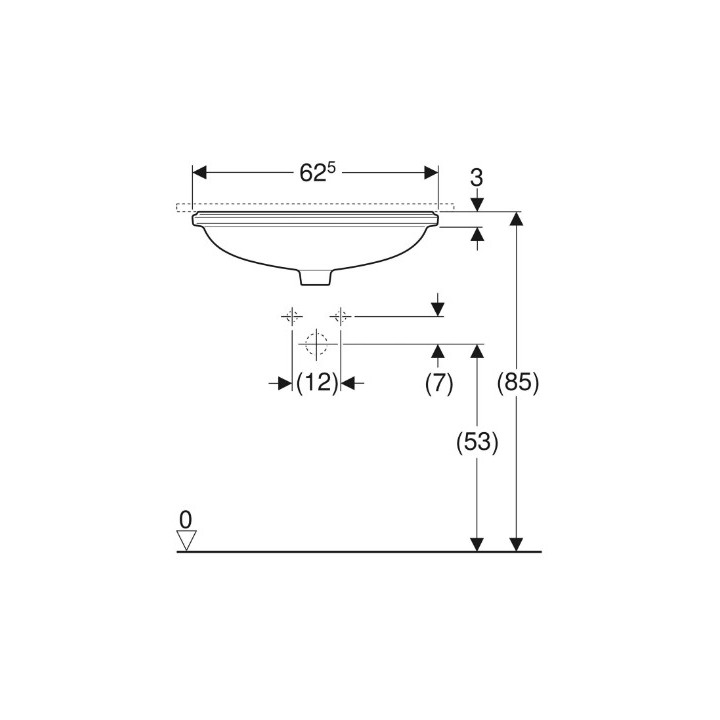 Geberit Variform Umywalka podblatowa, eliptyczna, B62.5cm, H18cm, T49cm, bez przelewu, bez otworu na baterię
