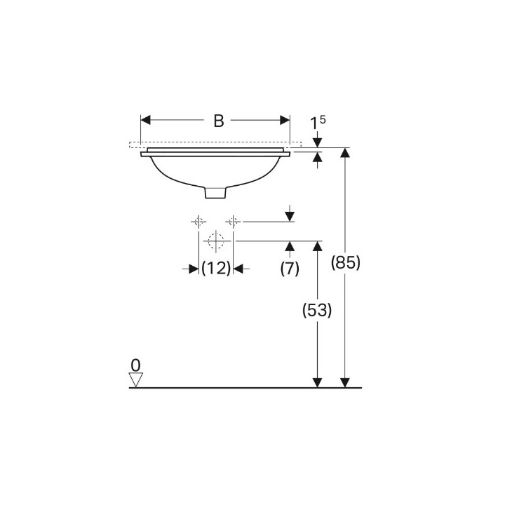 Geberit Variform Umywalka podblatowa, prostokątna, B58cm, H17.8cm, T49cm, z przelewem, bez otworu na baterię
